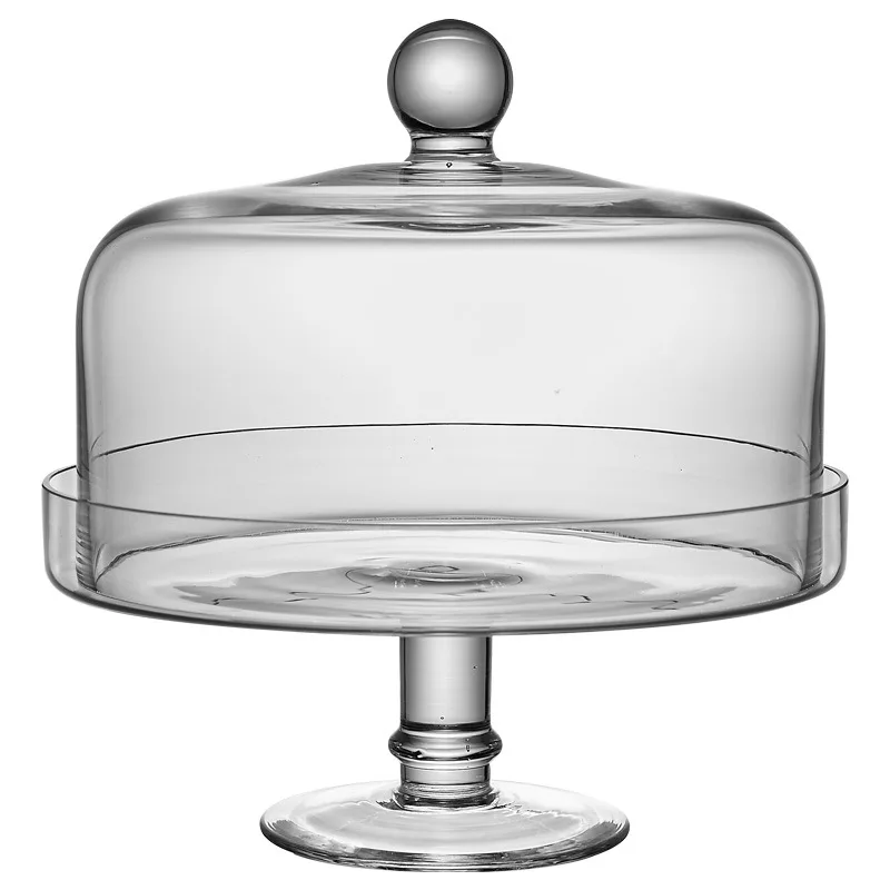 European-Style High-Leg Glass Cake Stand Plate Trifle Bowl Cake Cover with Lid for Buffet