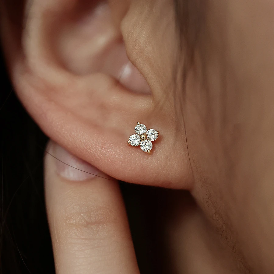 925 Sterling Silver Small Flower Stud Earrings Women Minimalist Sparkling Zircon Design Sense Earring Birthday Piercing Jewelry