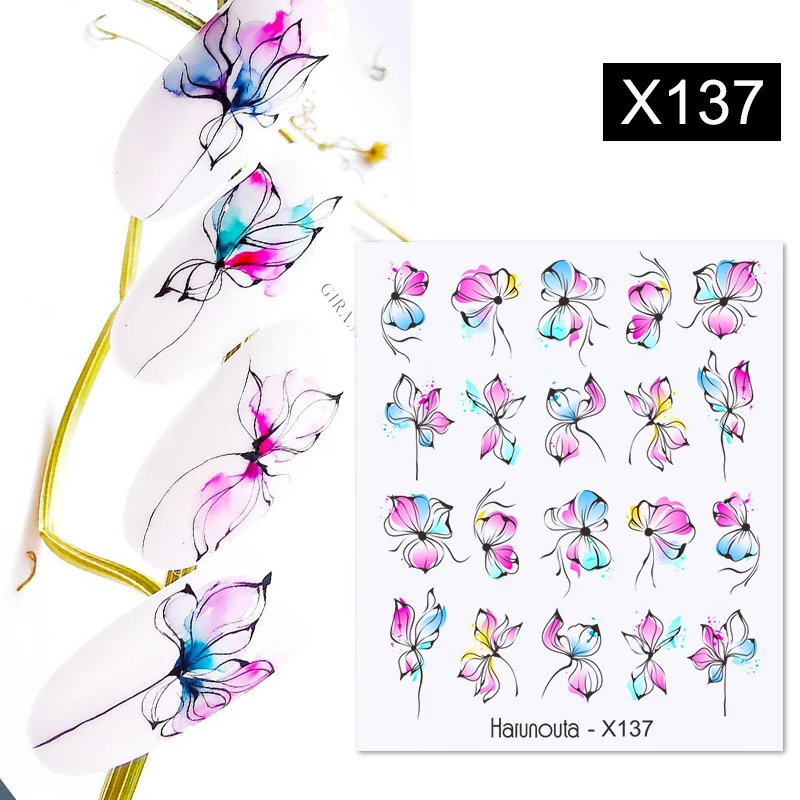 Harunouta Nail Butterfly Stickers Watercolor Decals Blue Flowers Sliders Wraps Manicures Spring Nail Art Decorations X141