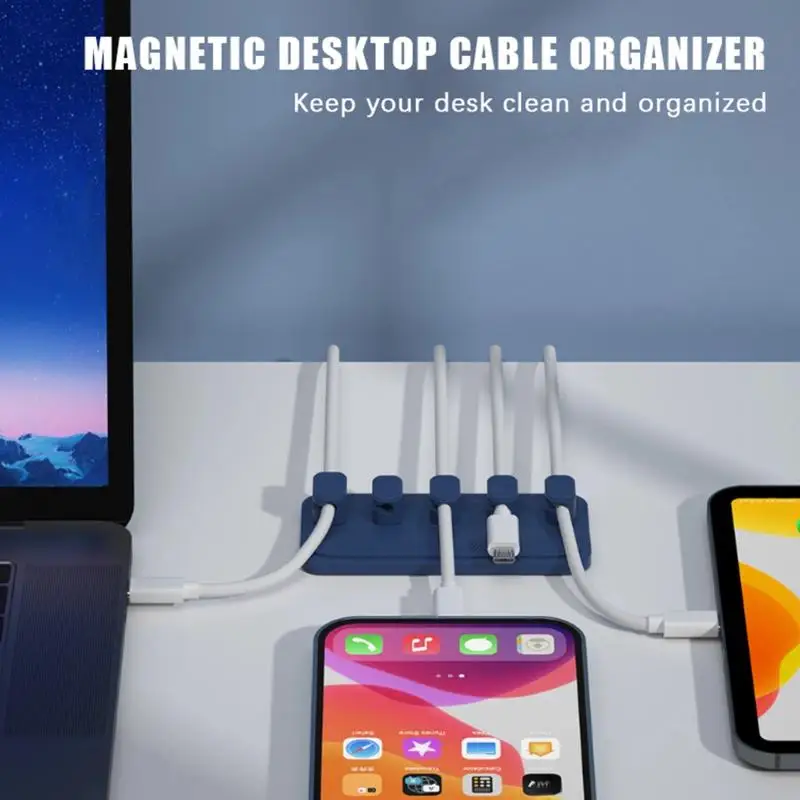 Magnetic Cable Organizer Silicone Cord Holder Detachable Wire Management Clips