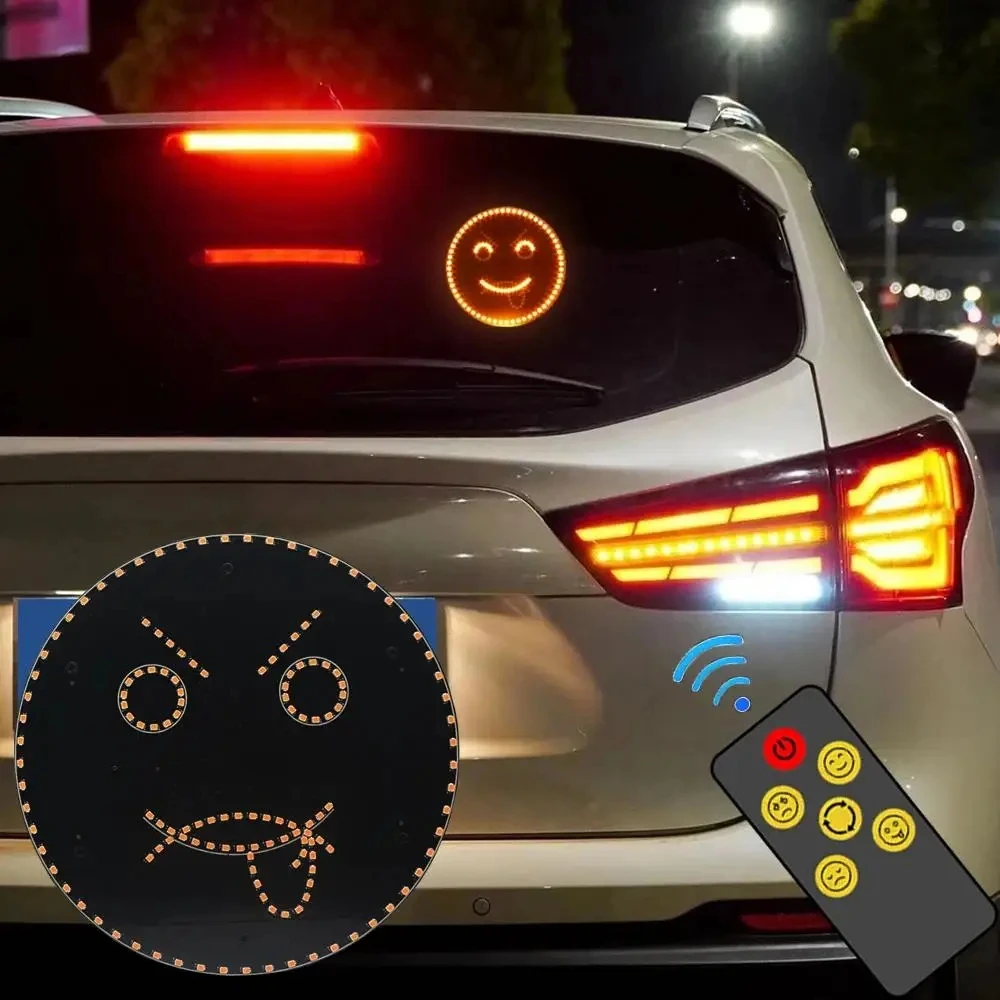 Lumière d\'expression LED intelligente pour lunette arrière de voiture, 4 émoticônes amusantes, prévention des collisions intérieures, lumière