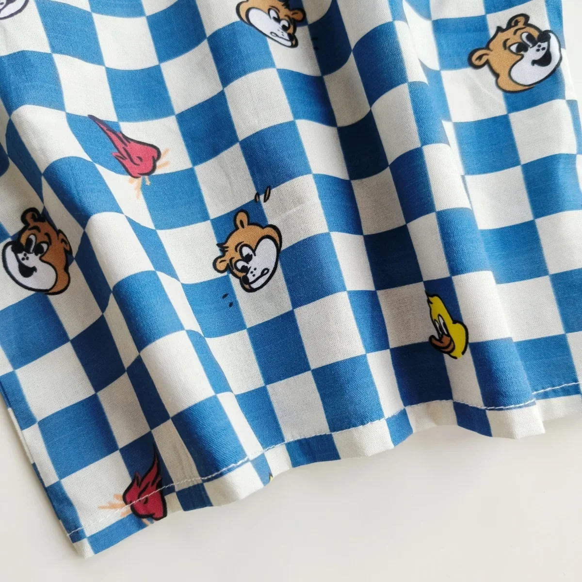 2024 Spring/Autumn New Infant Toddler Pure Cotton Grid Cartoon Printed Long Sleeve Single-Breasted Buttoned Shirt