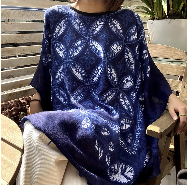 

Poncho Cloak New Chinese Ethnic Style Shawl Women's Tourism Wear Decorative Pullover Cape Coat Scarf Lady Seaside Vacation