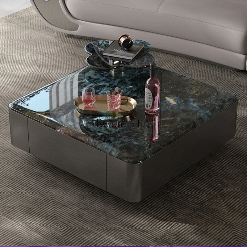 

04lsLight luxury modern simple square creative large apartment household stainless steel coffee table