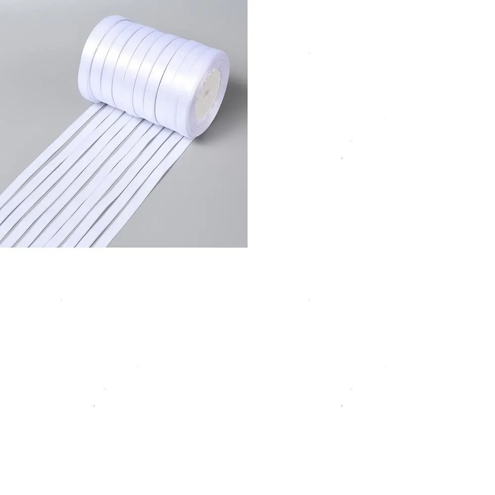 2 Rolls Single Face Satin Ribbon Polyester Ribbon Valentines Day Gifts Boxes Packages White 3/8 inch(10mm) about 25 yards/roll