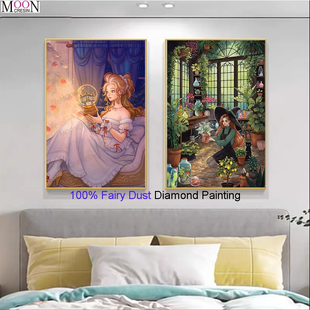 

Animals Cat Girl 100% Fairy Dust Square Full Diy Diamond Painting Cross Stitch Embroidery Mosaic Home Decor Picture Rhinestones