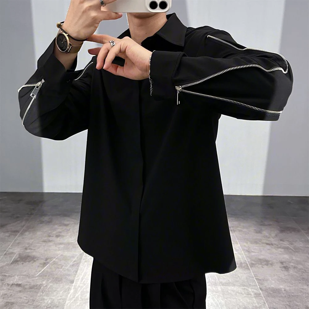 

Новая зимняя мужская однотонная рубашка на молнии с длинным рукавом в американском ретро-стиле, модная, повседневная, свободная, нишевая мужская кофта