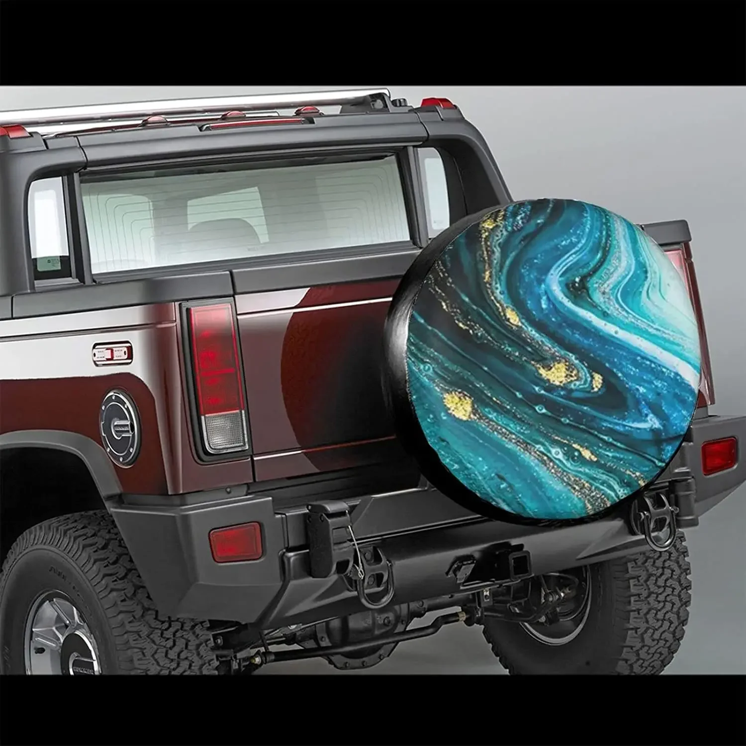 Turquoise Blue Gold Marble Print Spare Tire Cover Waterproof Universal Wheel Cover Dust-Proof Tire Wheel Protector 14