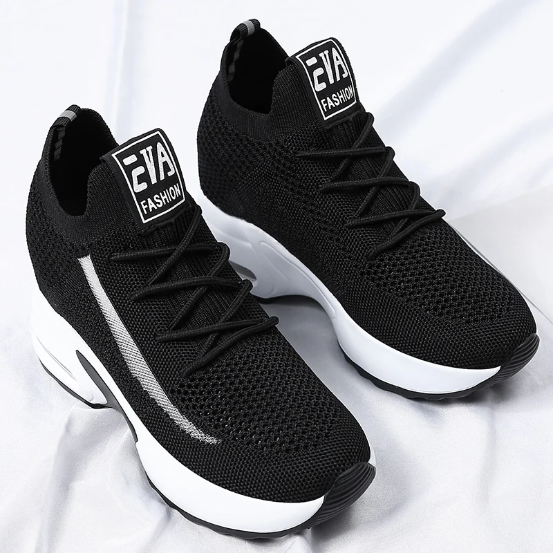 

White women's shoes 2023 summer new mesh breathable women's shoes add high casual sneakers