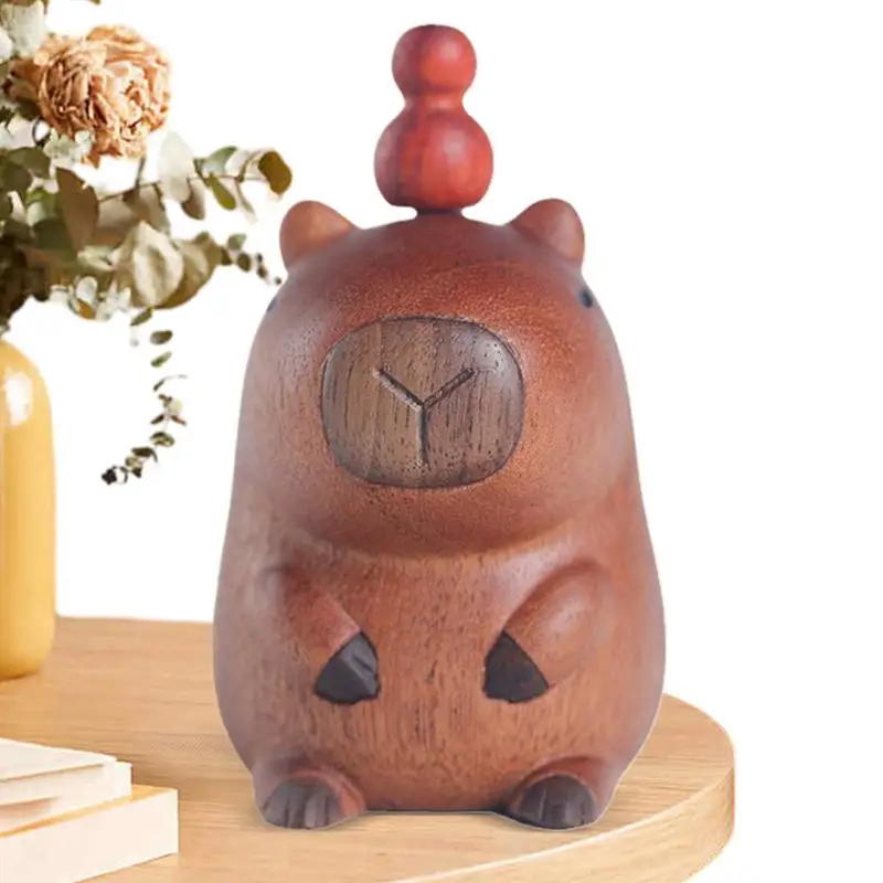 

Handmade Capybara Sculpture Miniature Wooden Capybara Figurine Ornament Handmade Carved Home Art Statue For Dining Table Desk