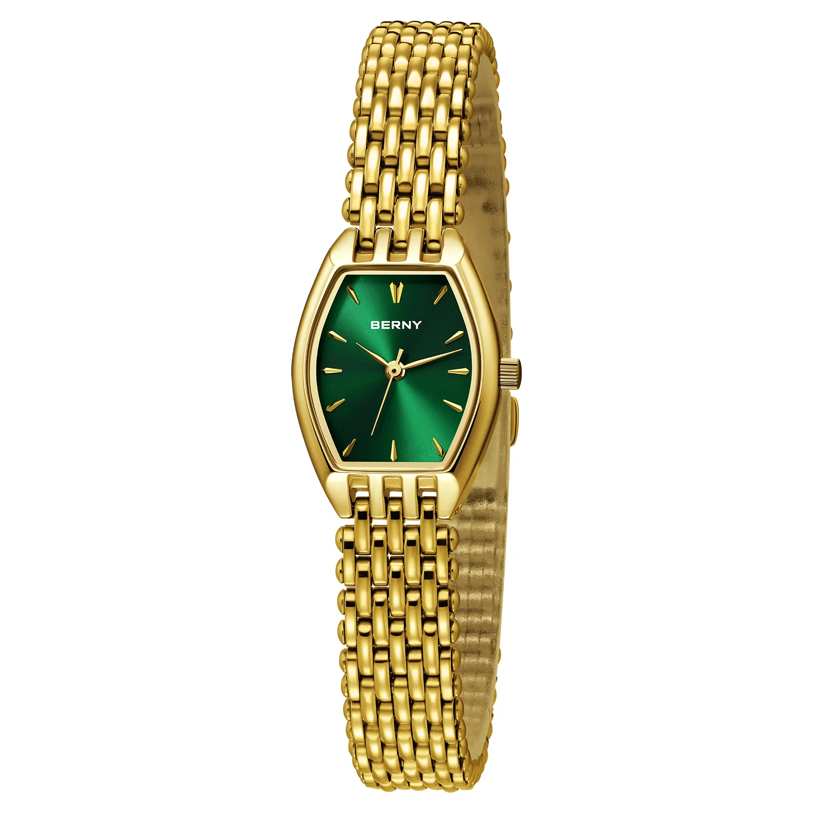 BERNY Gold Women's Watches Slim Luxury Elegant Ladies Quartz Watch Golden Stainless Steel Fashion Dress Wristwatch