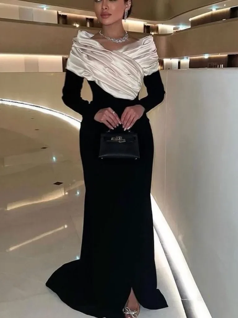 

Merida Ruched Satin Saudi Arabia Prom Dresses 2023 Long Sleeves Mermaid Floor-Length Elegant Evening Dress Party Gown