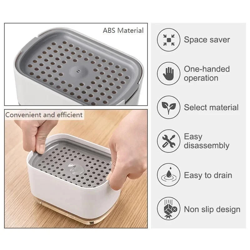 2In1 Afwasmiddeldispenser Vloeibare Zeep Pomp Dispenser Zeepcontainer Met Spons Houder Voor Keuken Badkamer Wassen Accessoires