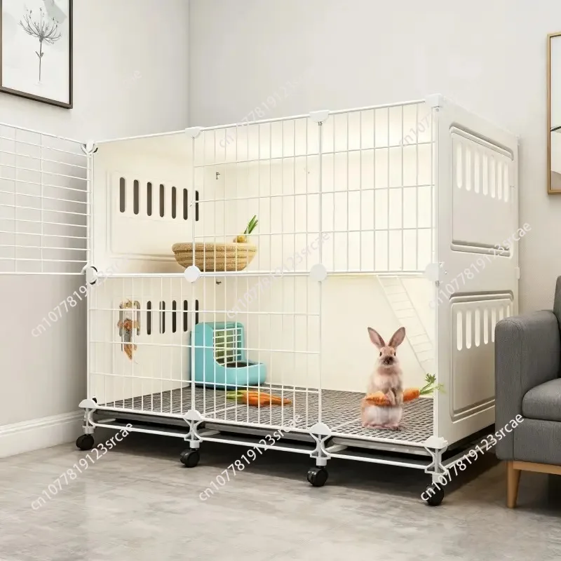 

Rabbit Cage Household Extra Large Double Layer Indoor Automatic Manure Cleaning Dutch Pig Cage Two-Story Platform Villa