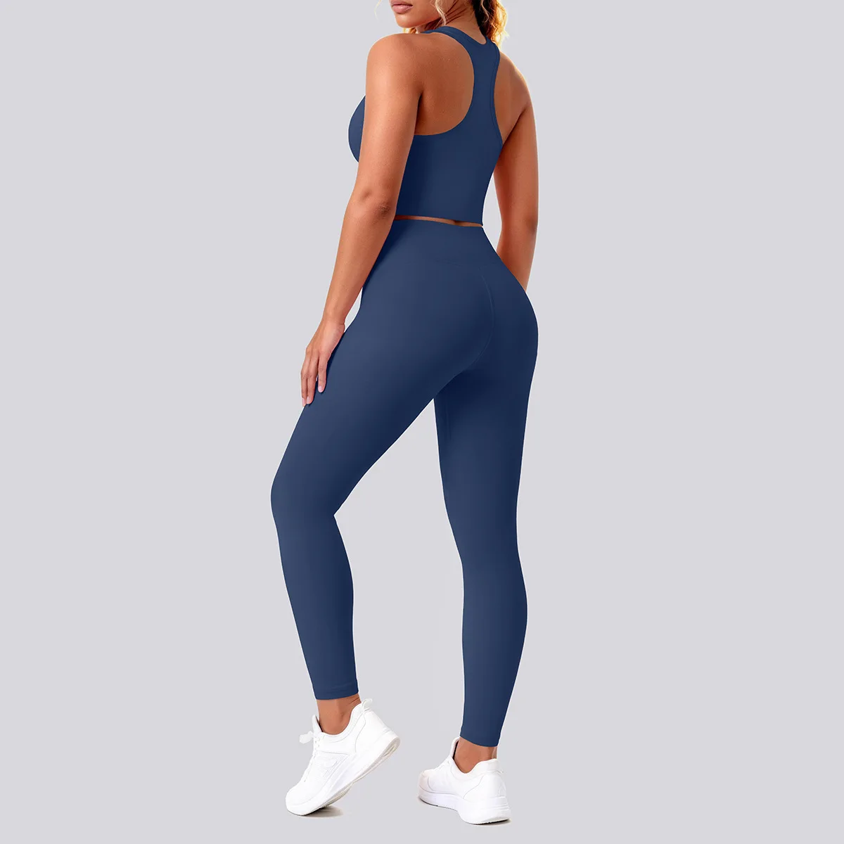 Women 2 Piece Yoga Outfit Set Sexy U Neck Racerback Crop Top High Waist Leggings Gym Fitness Pilates Workout Activewear Summer