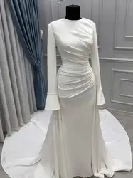 Ciynsia Customized Elegant Muslim Wedding Dress 2025 Bride Beaded Pearls Ivory Bridal Gowns Mermaid Long Sleeve Robe De Mariée