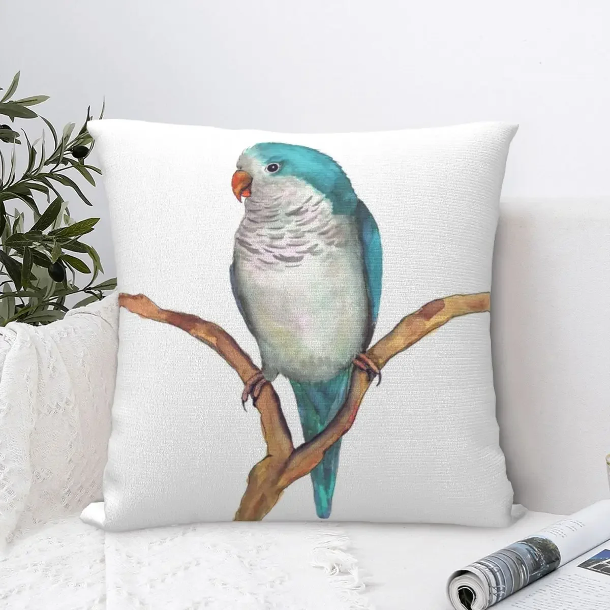 A watercolor of a blue quaker parrot Throw Pillow luxury sofa pillows Cushions Cover pillows decor home  home decor