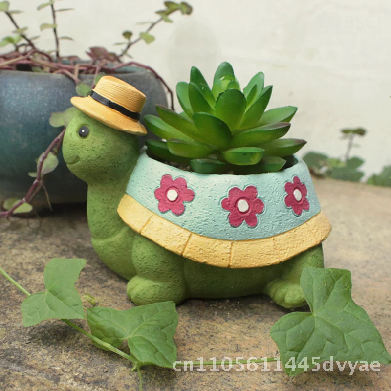 

Creative Little Turtle Resin Flower Pot Personalized Animal Desktop Decoration for Balcony Courtyard Living Room