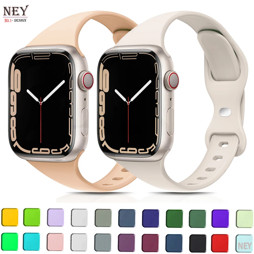 Slim Silicone Strap For Apple Watch Band 45mm 44mm 40mm 41mm 42-38mm sport bracelet iwatch series 8 7 se 3 4 5 6 9 ultra 2 49mm