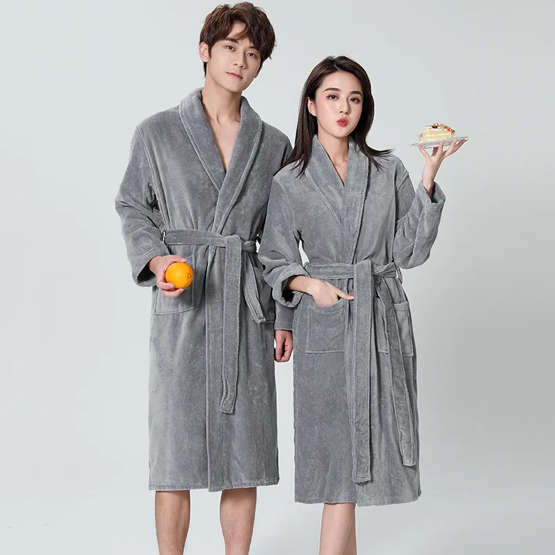 100% Cotton Couples Long Thick Absorbent Terry Bath Robe Kimono Men Towel Bathrobe Sleepwear Women Hotel Gown Robes