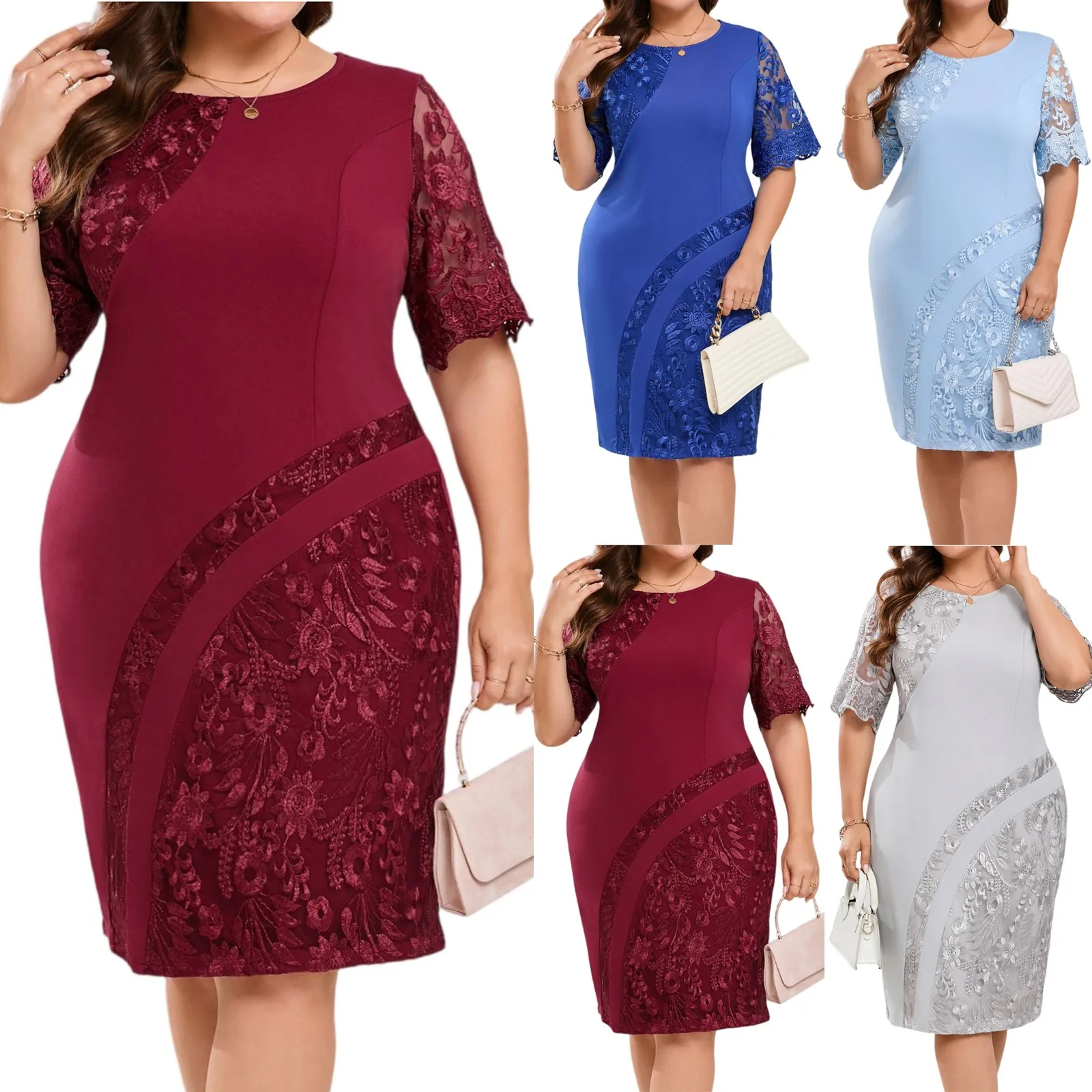 فساتين نسائية بمقاسات كبيرة أنيقة كلاسيكية مطرزة بالدانتيل فستان كوكتيل بقصة ضيقة تنورة الورك فستان مطابق يوميًا 5XL #2