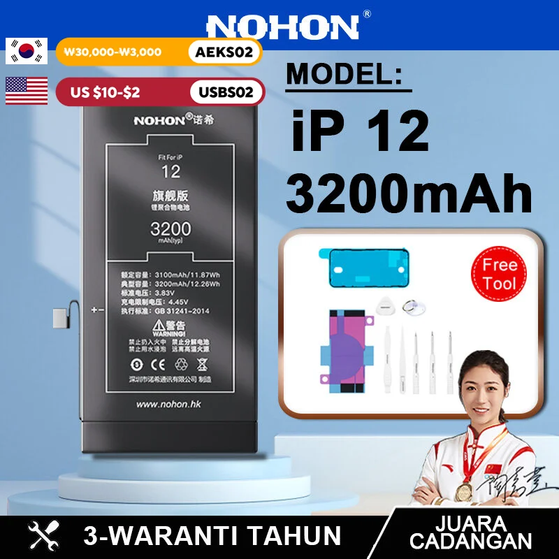 NOHON iPhone Battery For Apple iPhone 15 14 13 Pro Plus 12 Mini 11 High Capacity Batteries For X XS 8 7 6S SE 5S Battery Repair