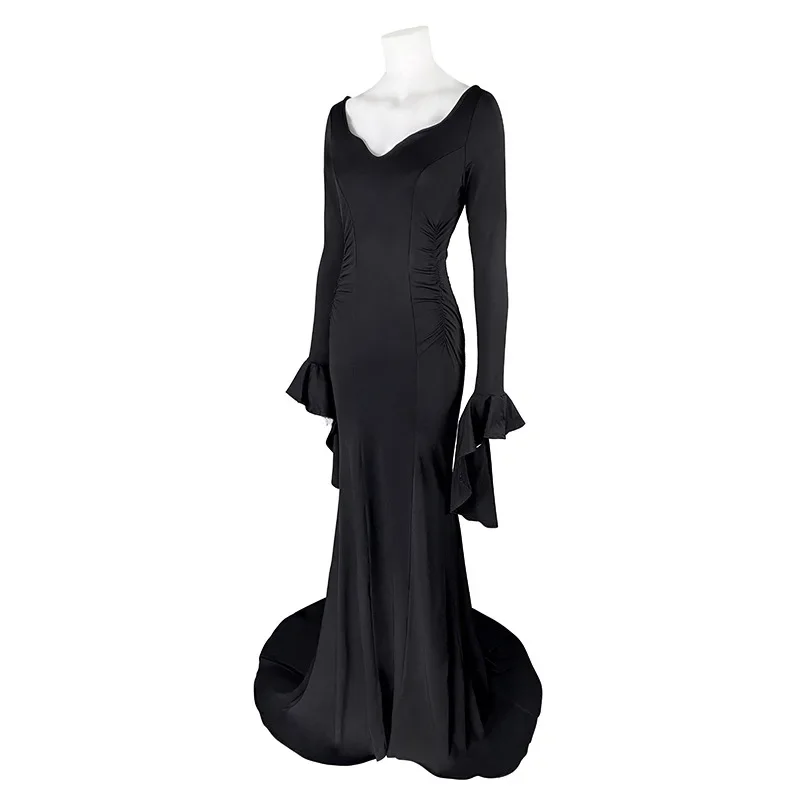 Addams Mercoledì Morticia Addams Costume Cosplay Halloween Abito sexy Parrucca Donne adulte Punk Gotico Strega Abito con lacci Abito sottile