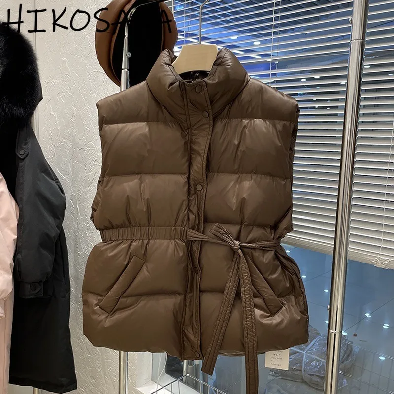 Koreaanse Chique Strik Slanke Taille Sweet Down Vest Opstaande Kraag Mouwloos Losse Casual Parka 'S Vest Winter Warm Gilet