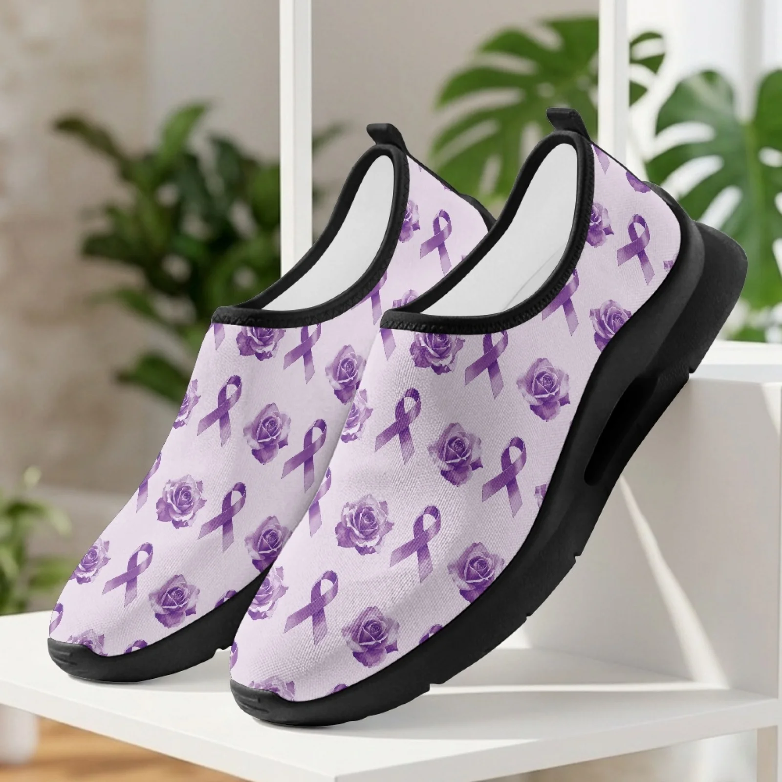 PENSTROLL Casual Casual Shoes Slip on Breathable Low Top Casual Shoes for Summer Men Purple Ribbon Rose