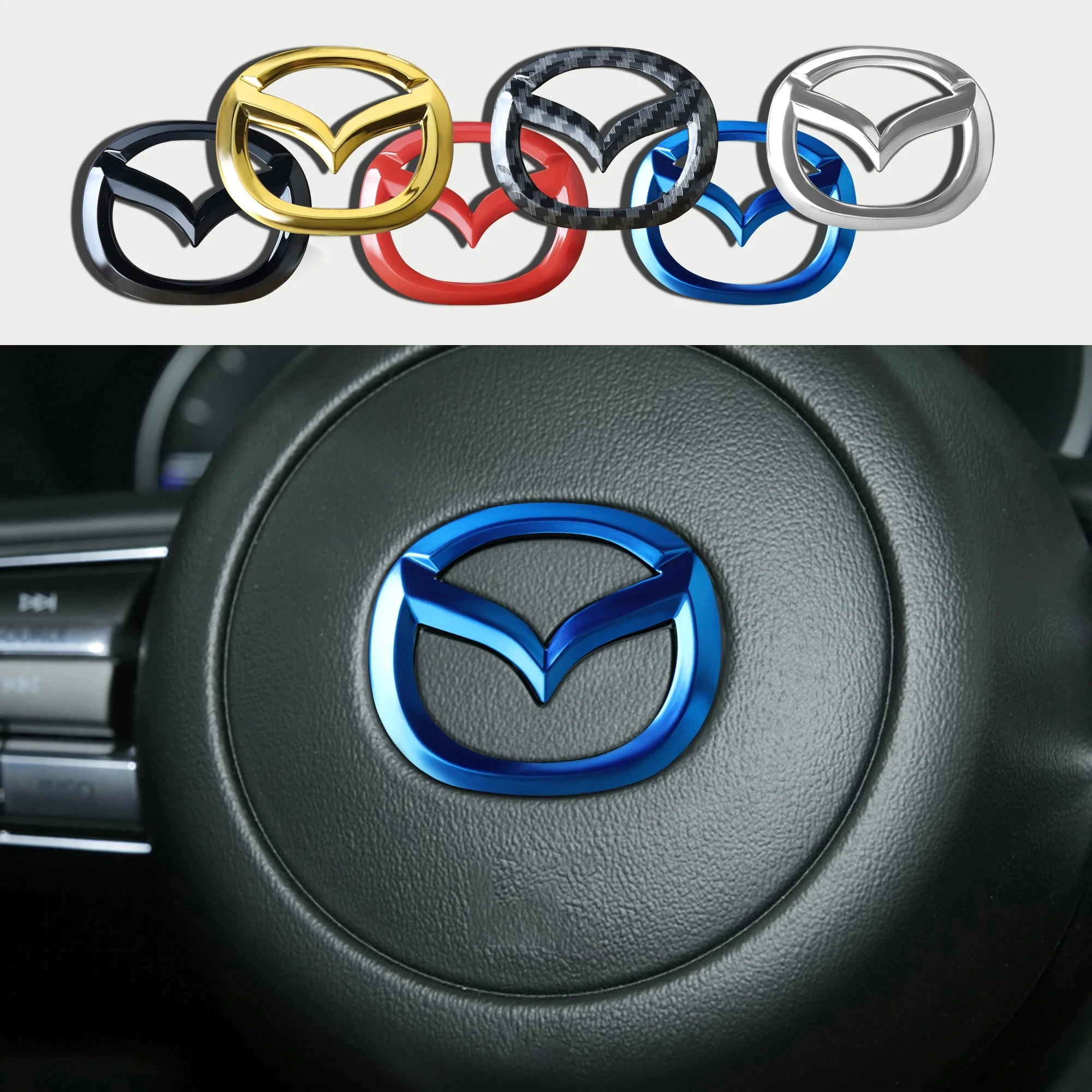 Car Steering Wheel Sticker for Mazda 3 Axela 6 Atenza CX-5 2 Demio CX-3 CX-30 MX5 CX30 Emblem Decal Badge Decoration Accessories