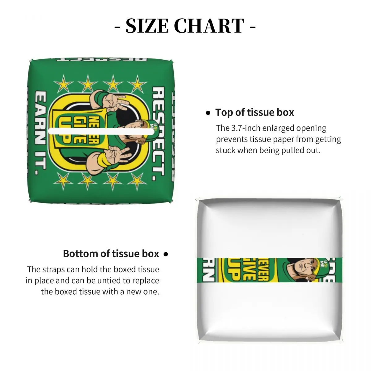 WWE John Cena PU جلد غطاء صندوق مناديل الوجه ، مربع ، لا يستسلم أبدًا ، مخصص ، المنزل ، السيارة