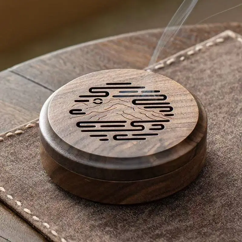

New Chinese Style Incense Burner Black Walnut Solid Wood Incense Plate Vintage Zen Tea House Fragrance Ornaments Incense Holder