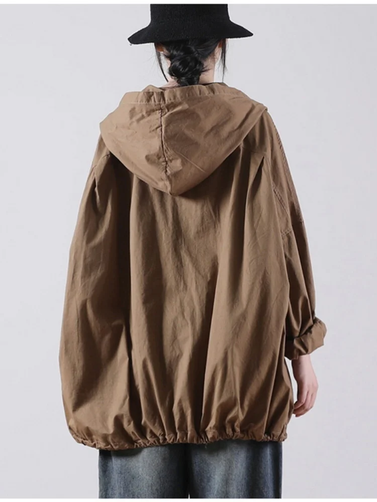 Literary Hooded Single Breasted Cardigan Women's Spring Autumn Long Sleeve Korean Style Loose Plus Size Youthful T Shirt Jacket