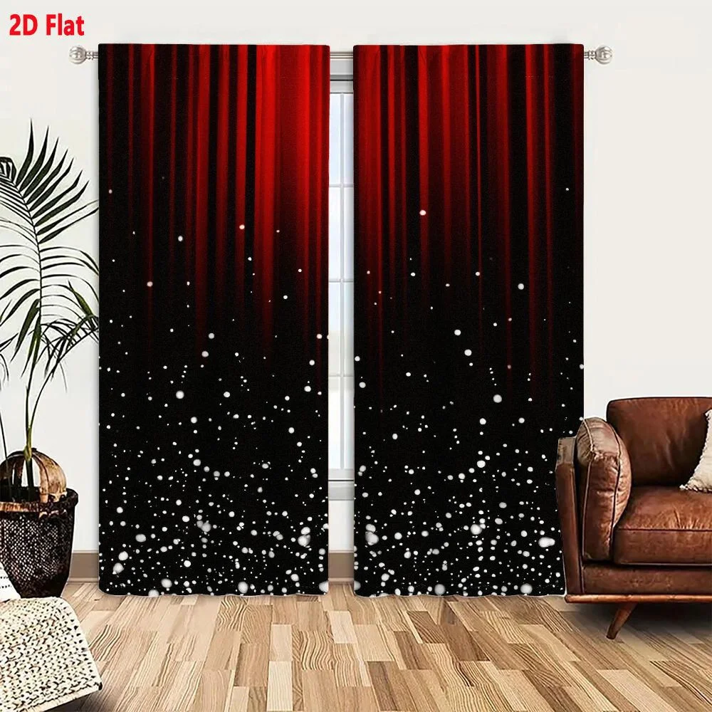 2Pcs Curtains 2D Flat Stage Theatrical Red Curtains With Black Background And White Stars Confetti For Performance Event Celebra