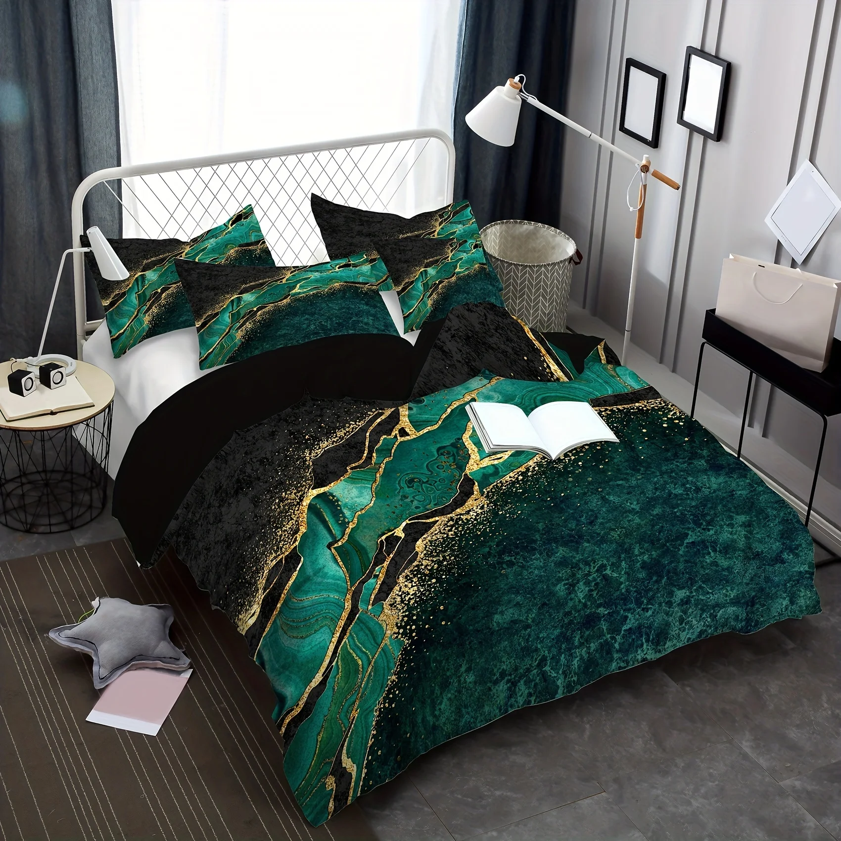 Green Gold Marble Duvet Cover Set HD Digital Printing Bedding Set Soft Comfortable Duvet Cover For Bedroom Guest Room