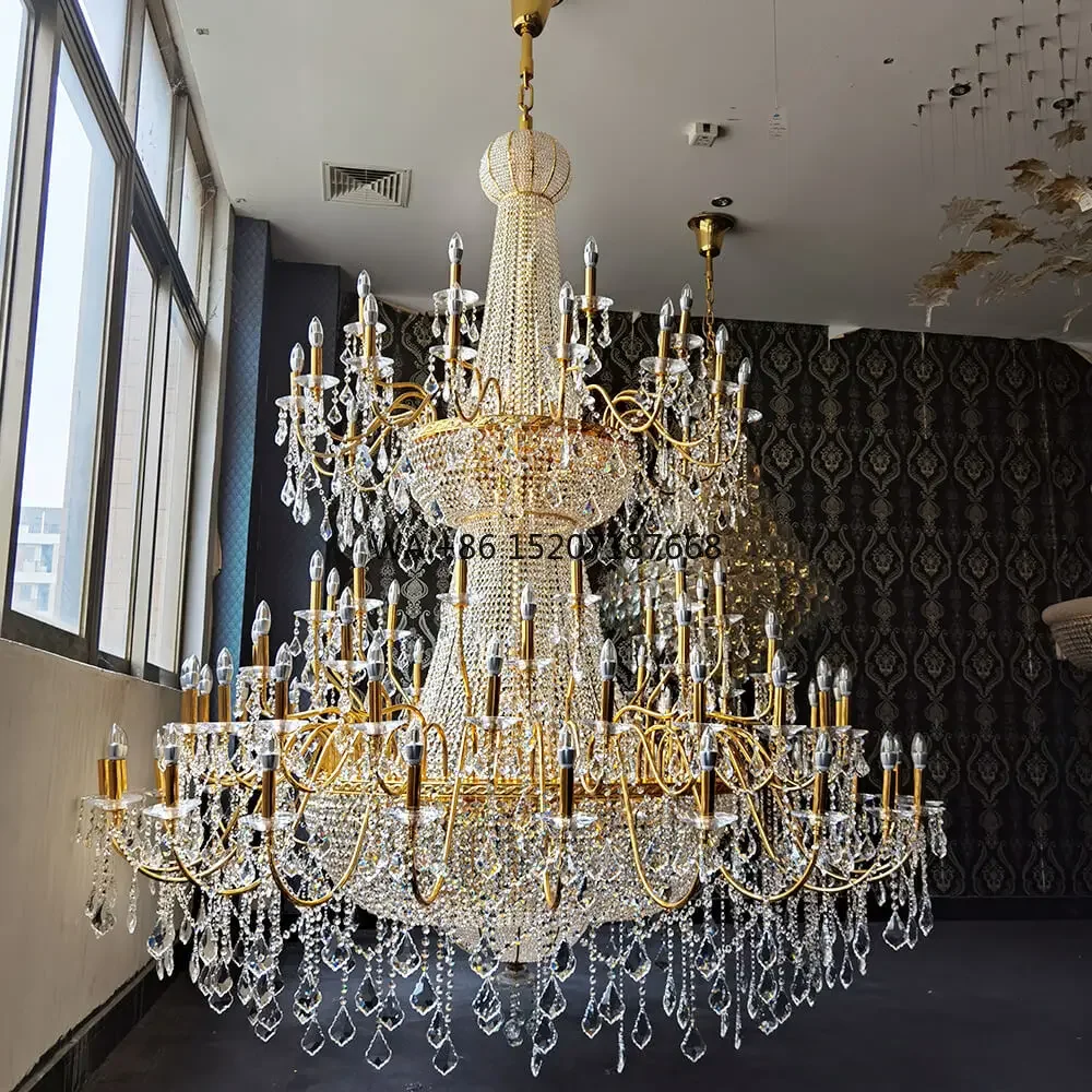 Customized Luxury Hotel Living Room  Gold Iron Large K9 Crystal