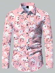 High Quality Comfortable Shirt Beach Sun Casual Slim Fit Fashion Mens Shirt Fashion Long Sleeve Shirt 3d Printed Floral Pattern