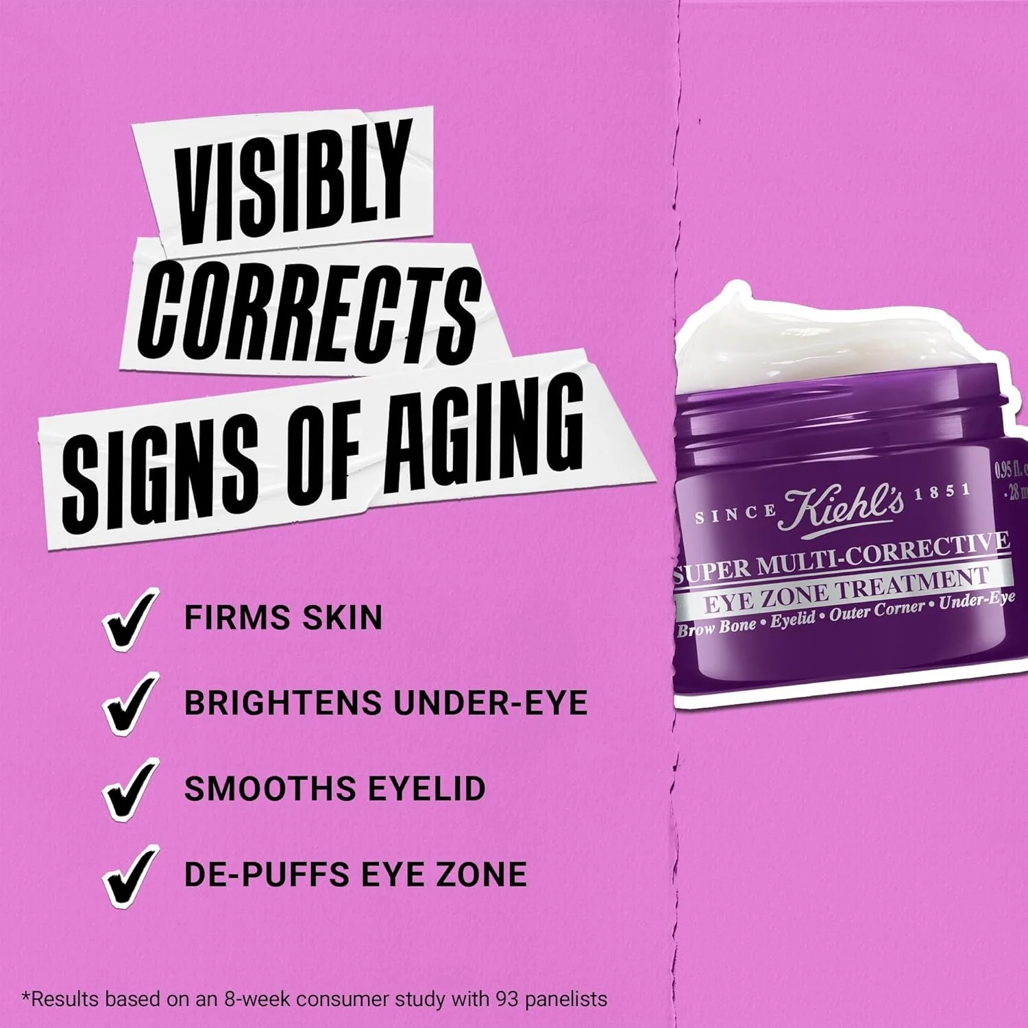 Kiehl's Crema de ojos súper multicorrea 28 ml, suaviza y reafirma las tapas de los ojos, más apretada y más suave, maquillaje original para el cuidado de la piel Kiehls