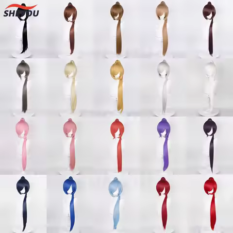 90cm Long Straight Ponytail Cosplay Wig Anime Short Base Wig Universal Multi-color Heat Resistant Synthetic Hair Wigs + Wig Cap