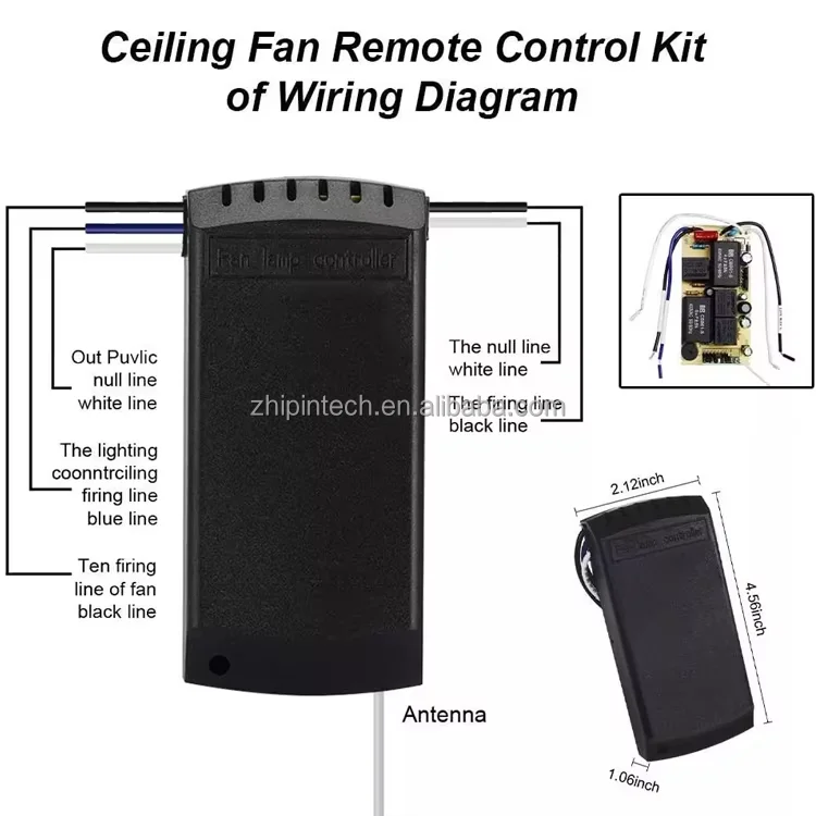 Wireless ceiling fan remote control kit with learning function and fixed code, fan light 110V-230V, 4 buttons, 30m range