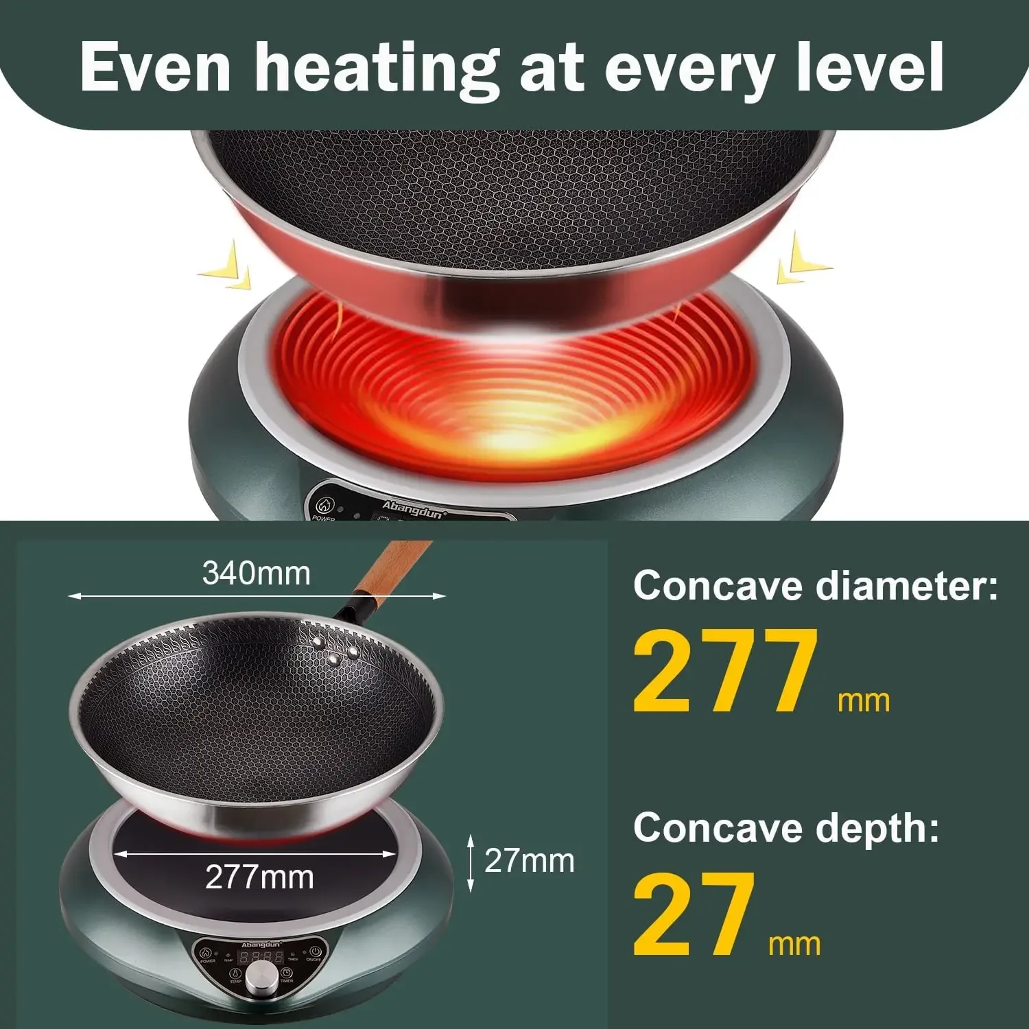 Cooktop de indução wok 1700W 120V Wok Queimador Indução Wok elétrico Fogão elétrico Placa quente uniformemente