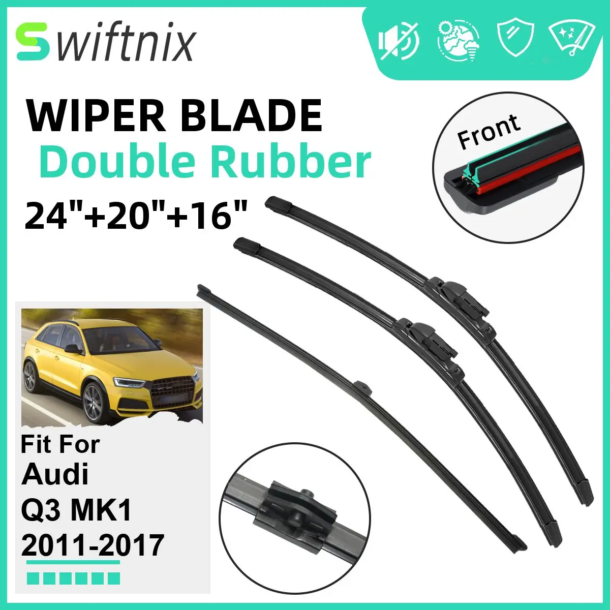 

Double Rubber Car Wiper Blades for Audi Q3 MK1 2011-2017 Windshield Wipers Rubber Car Accessories 2012 2013 2014 2015 2016 2017