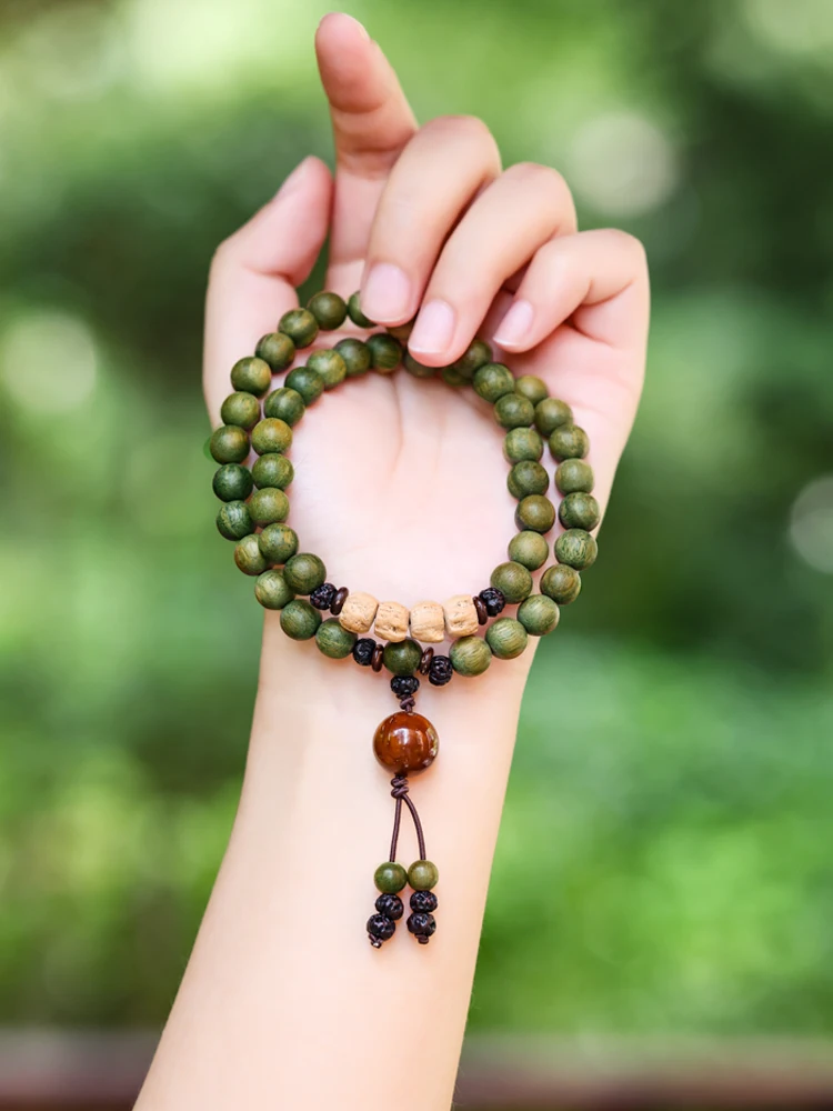 

Original Old Material Green Sandalwood Buddha Beads Bracelet Women Mori Students Peach Seed Handstring For Couple Ethnic Men