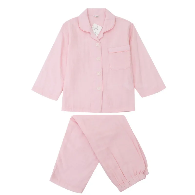 Boy Girl Linen Cotton Pajamas Clothes Set Shirt+Pant 2PCS Spring Autumn Toddler Child Solid color Homesuit Baby Clothes 2-12Y