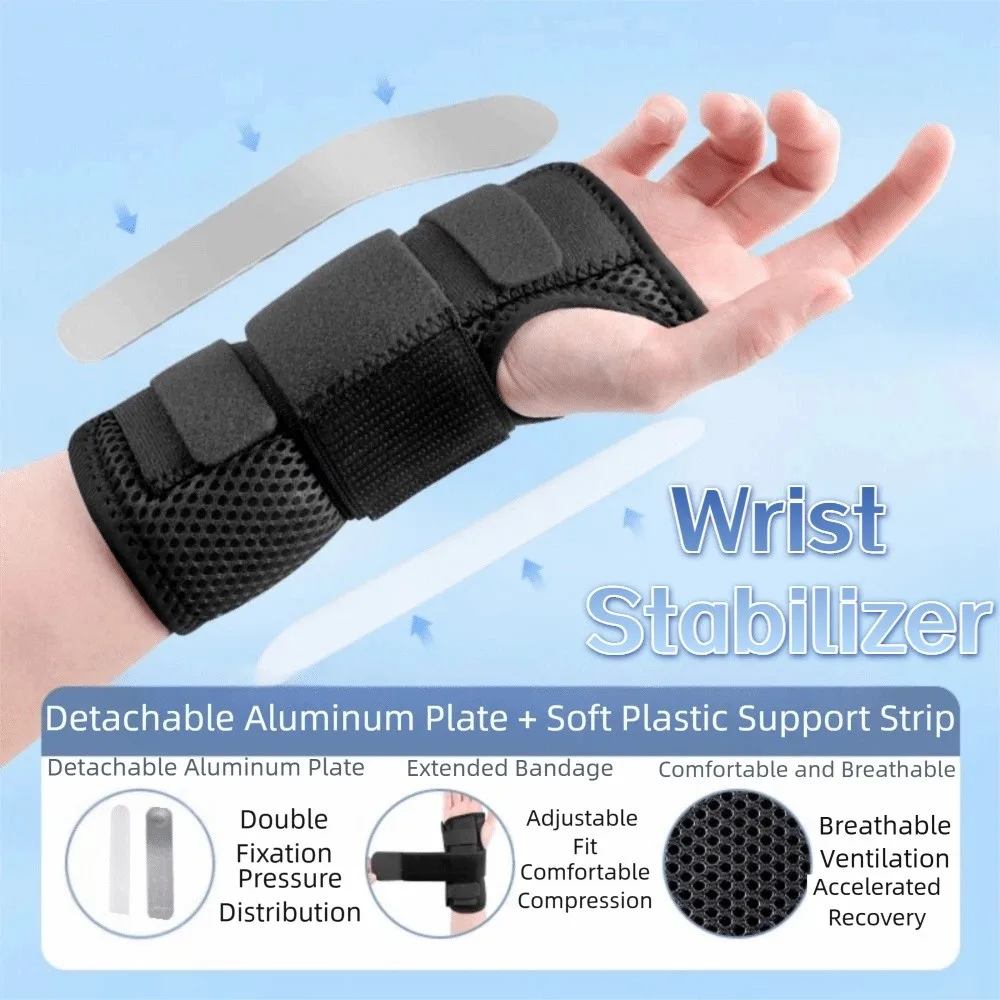 Professional Adjustable Wrap Wrist Support Splint Black Breathable Wrist Stabilizer Portable Removable Hand Support Splint Men