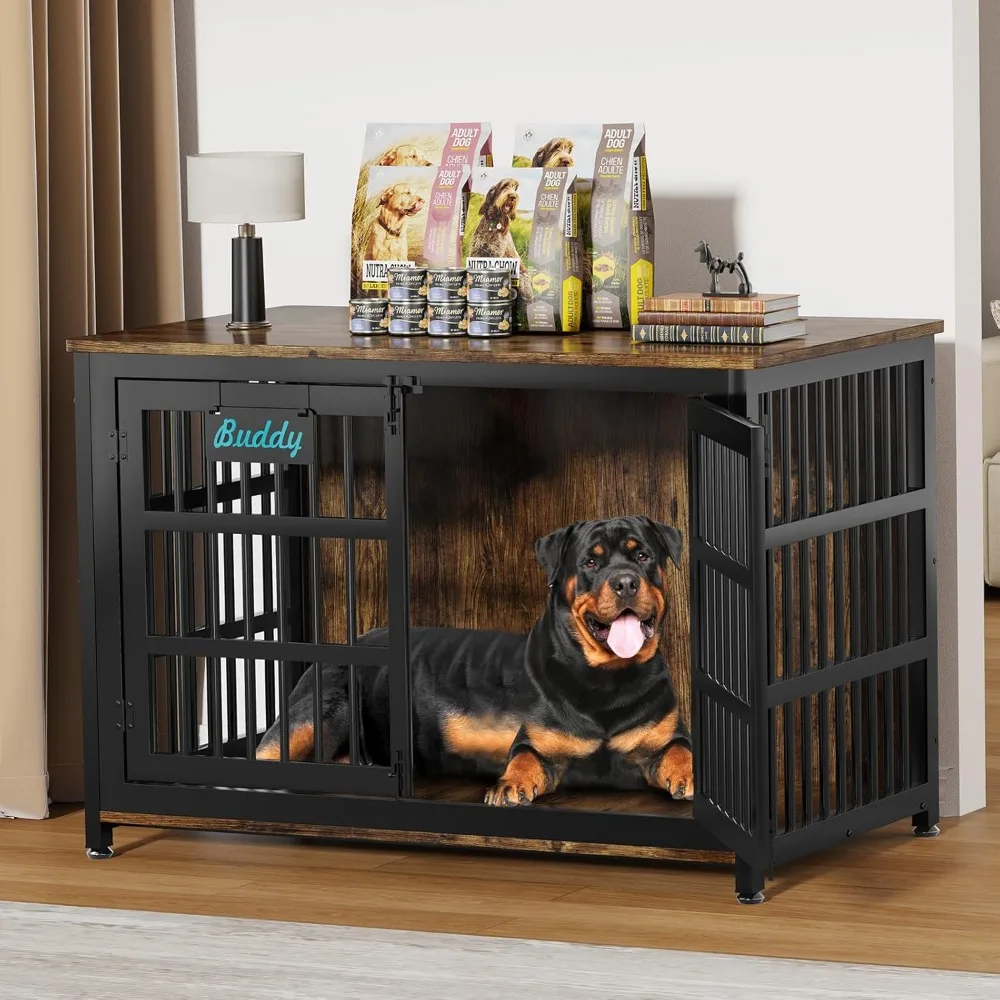 

XXL Dog Crate Furniture with Name Tag, Heavy Duty Dog Kennel Indoor, Escape-Proof and Chew-Proof Dog Cage