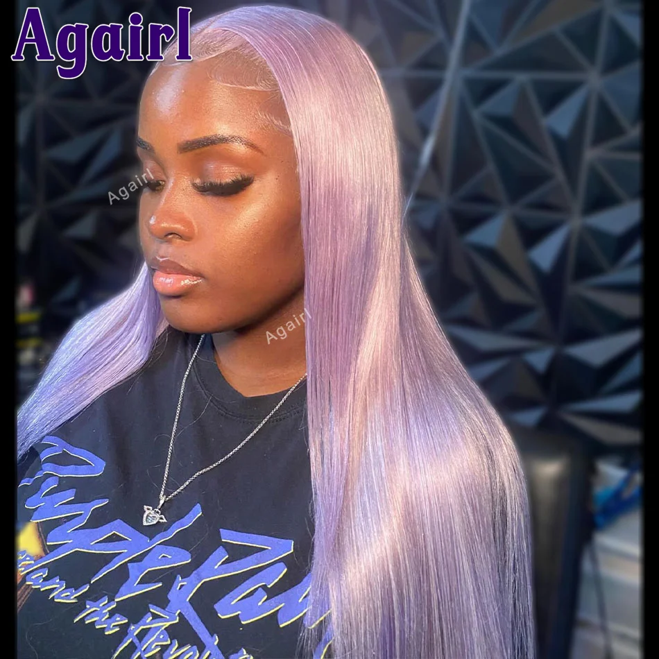 Wig rambut manusia ungu muda transparan 13x6 13X4 renda Frontal Wig rambut renda lurus Lavender Wig renda depan dengan kepadatan 200 untuk wanita