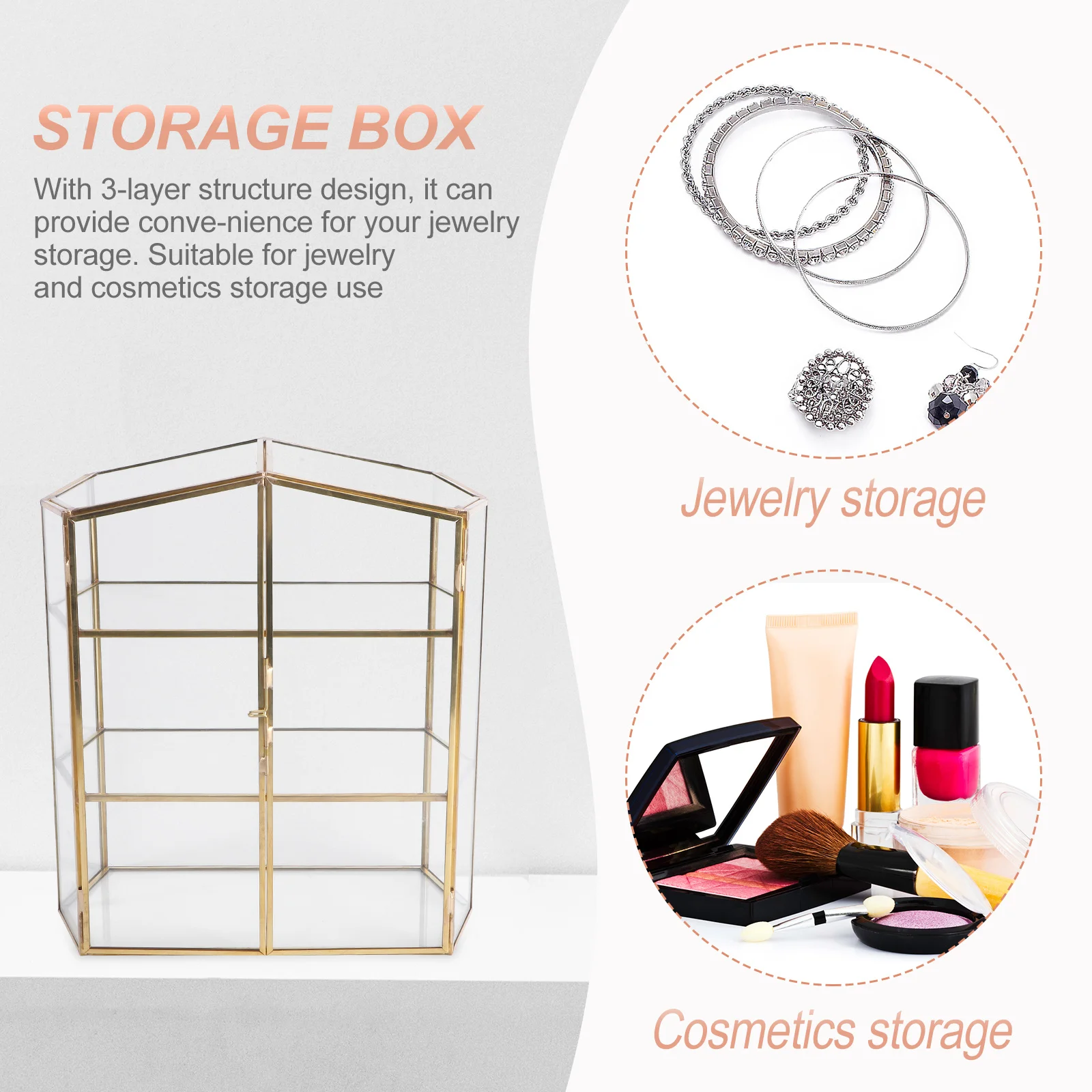 

1Pcs 3-Layer Jewelry Box Glass Storage Case for Jewelry Rings Bracelets Cosmetics Organizer Desktop Container Compact Sturdy