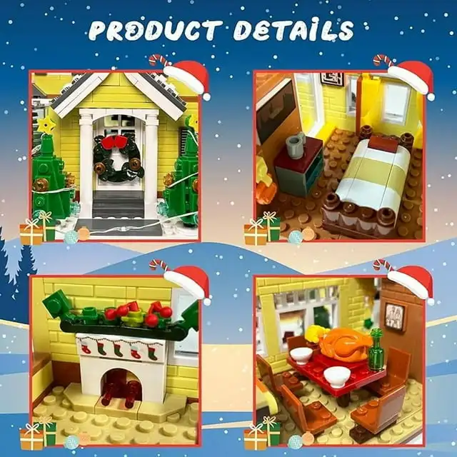 Snow Village& RV Building Blocks Kit with LED Lights,2 in 1 Christmas House and Car Model Toys Gifts for Boys and Girls(1726PCS)