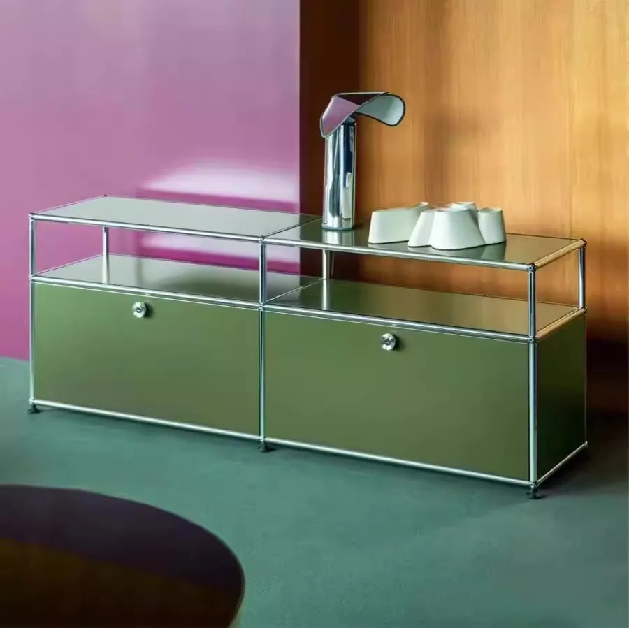 

Minimalist Steel Sideboards Storage Side TV Cabinet Metal Flip Door Unit for Hallway Flip-Top Cabinet for Living Room Cabinet